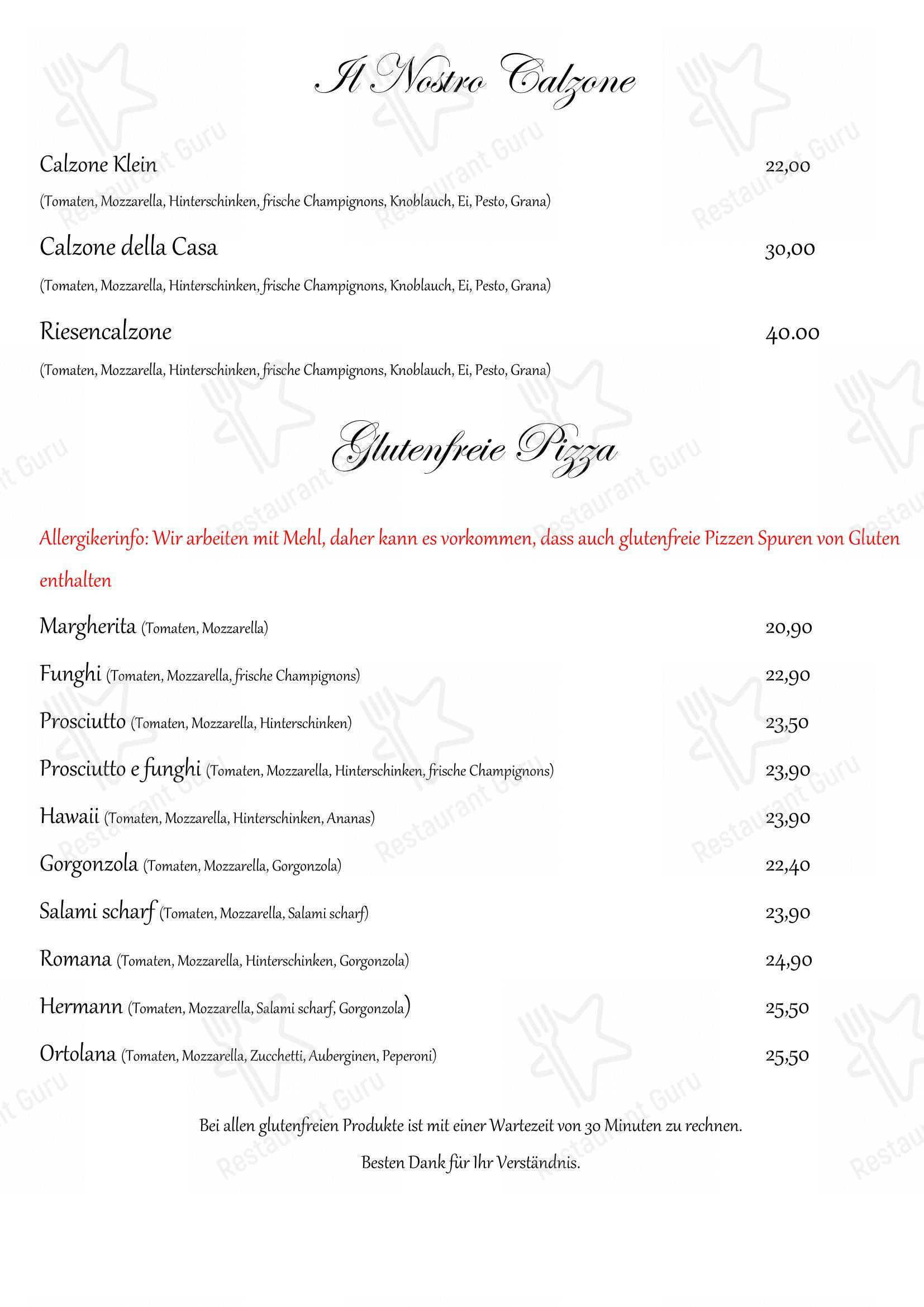 Menu per Restaurant La Fonte in Zurigo