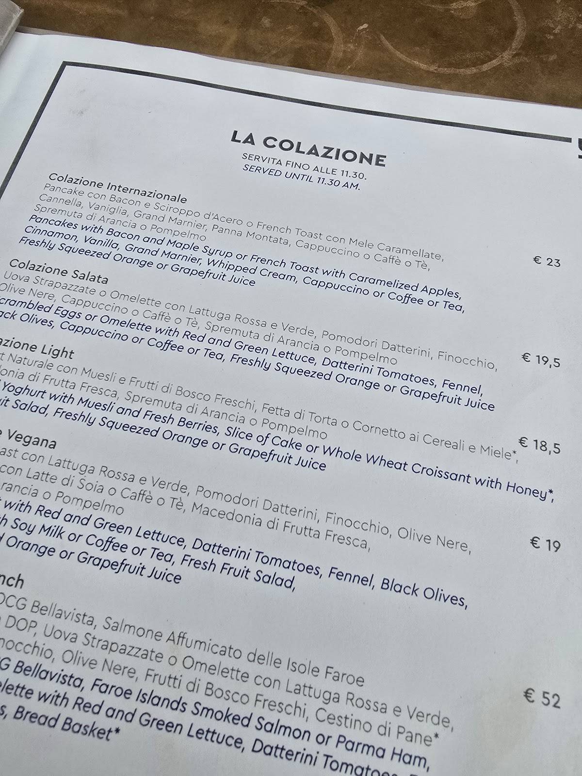 Menu di Terrazza Rinascente Milano Duomo 