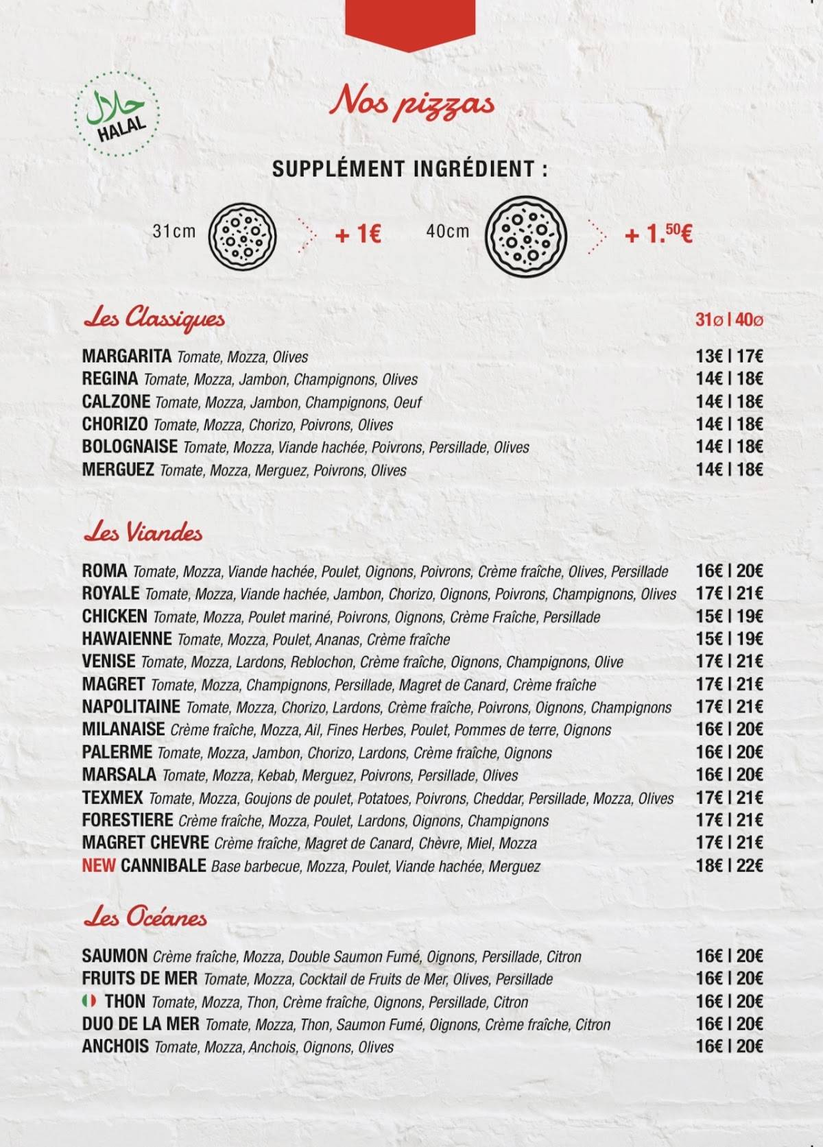 Menu de La Roma Pizza Talence