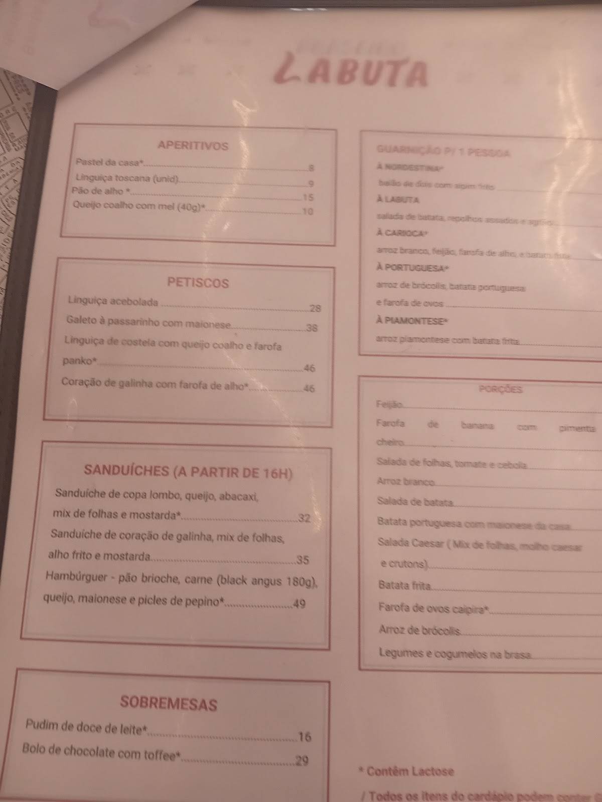 Labuta Bar cardápio