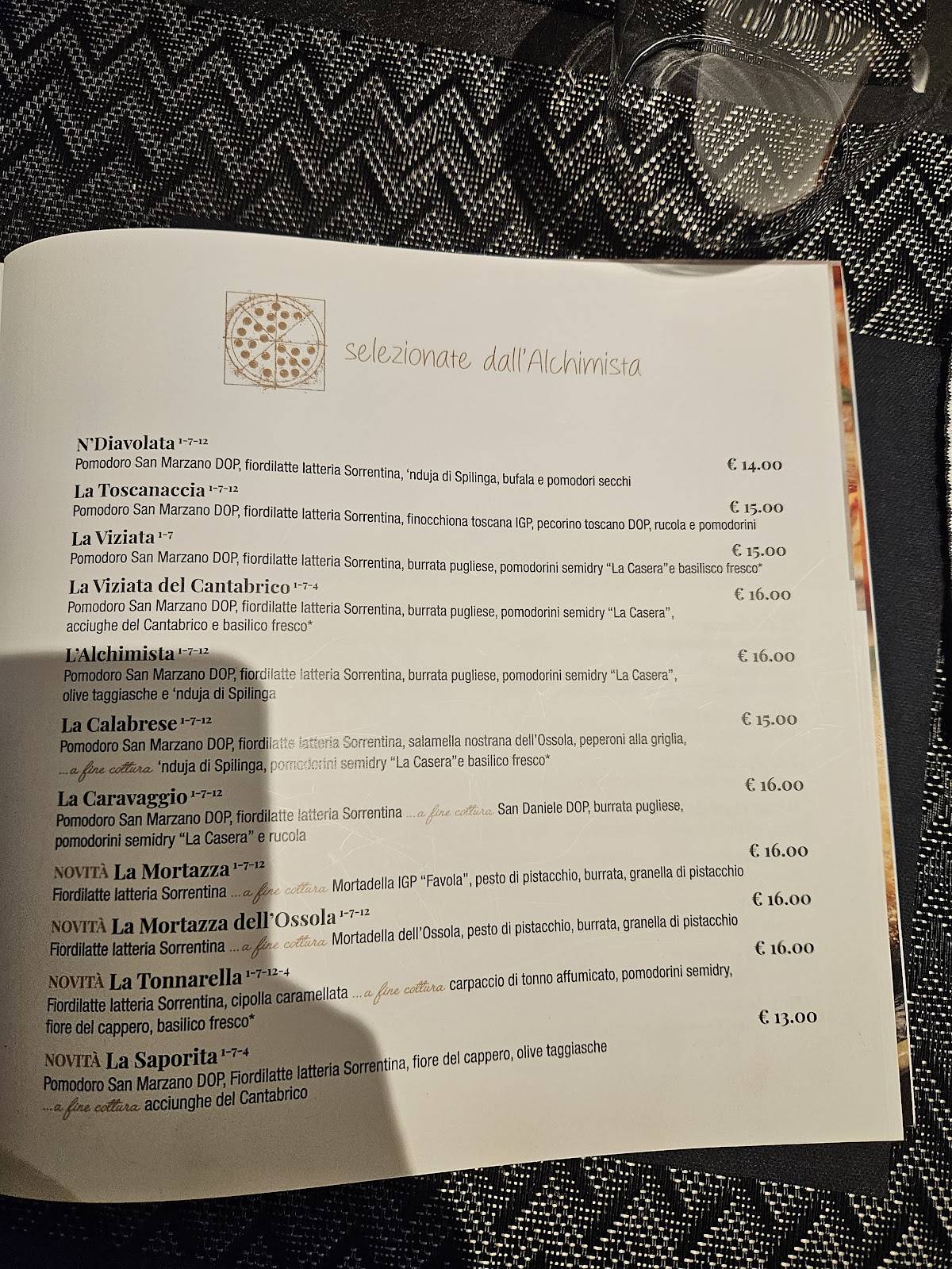 Menu di L'alchimista 