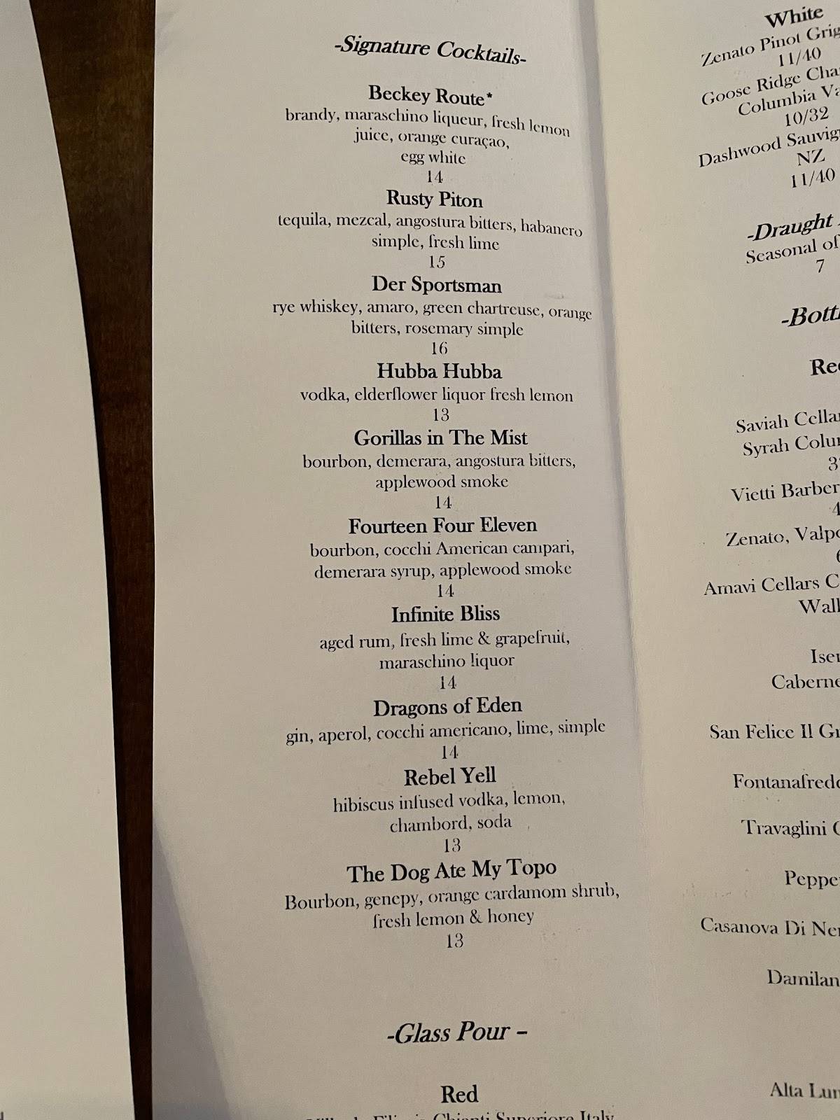 Menu at Larch Handcrafted Pasta & cocktails restaurant, Leavenworth