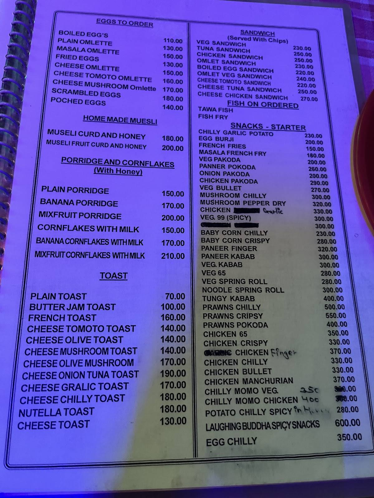 Laughing Buddha Restaurant Hampi menu