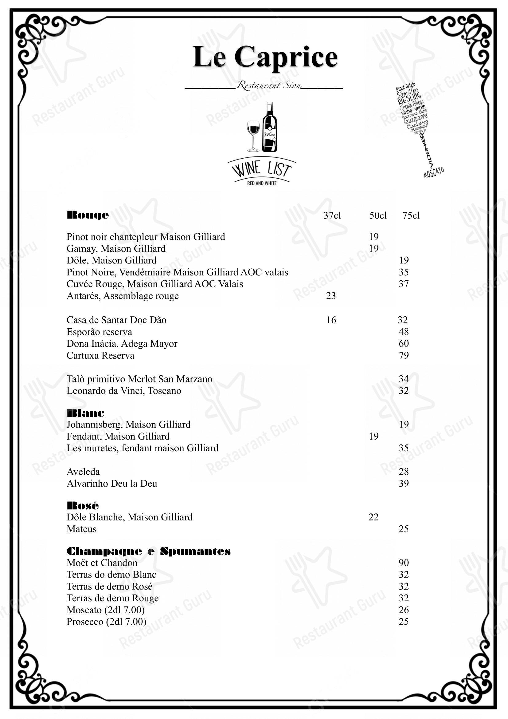 Menu di Restaurant Le Caprice - Menu bar