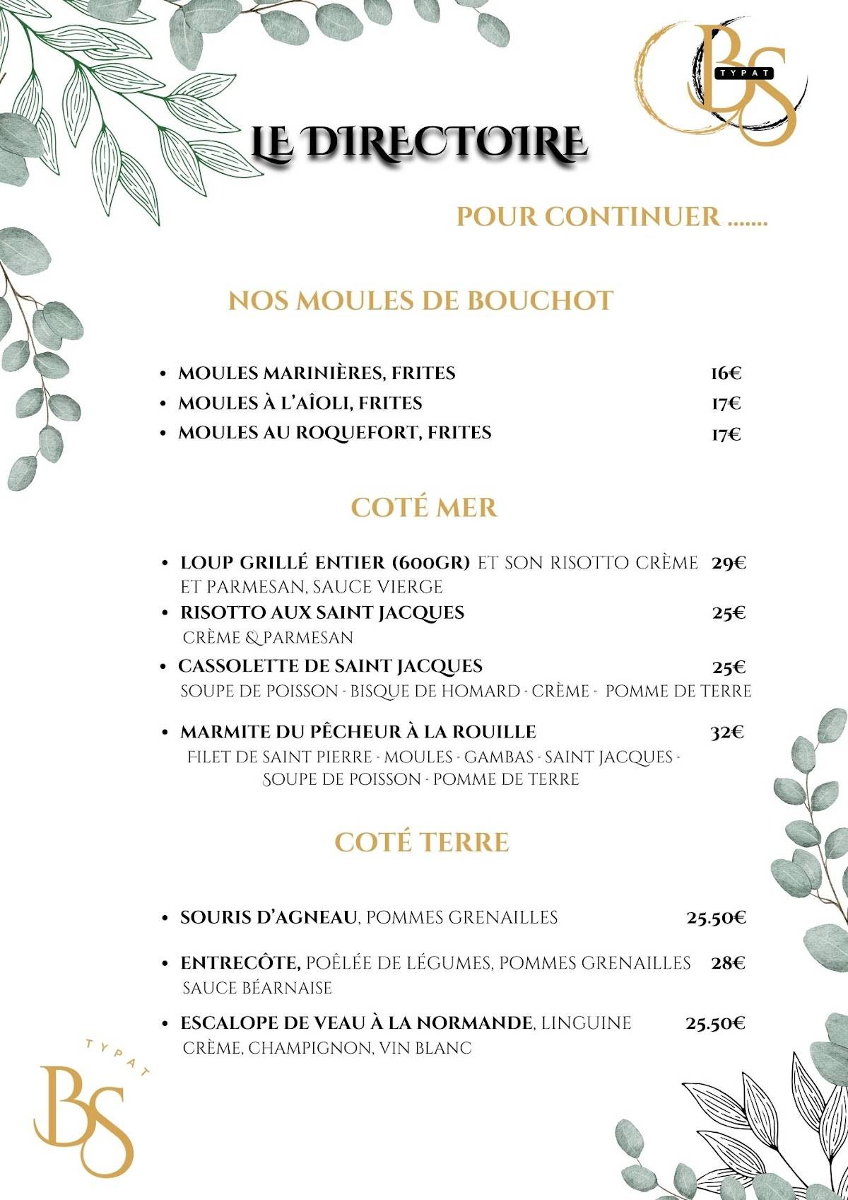 Menu de Le Directoire