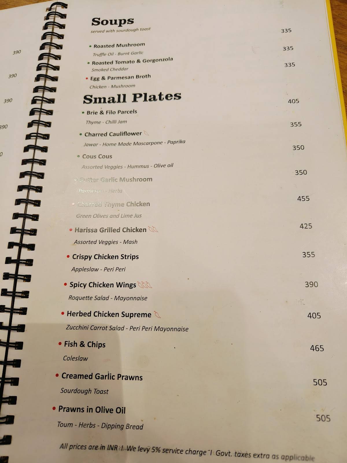 Le Plaisir menu