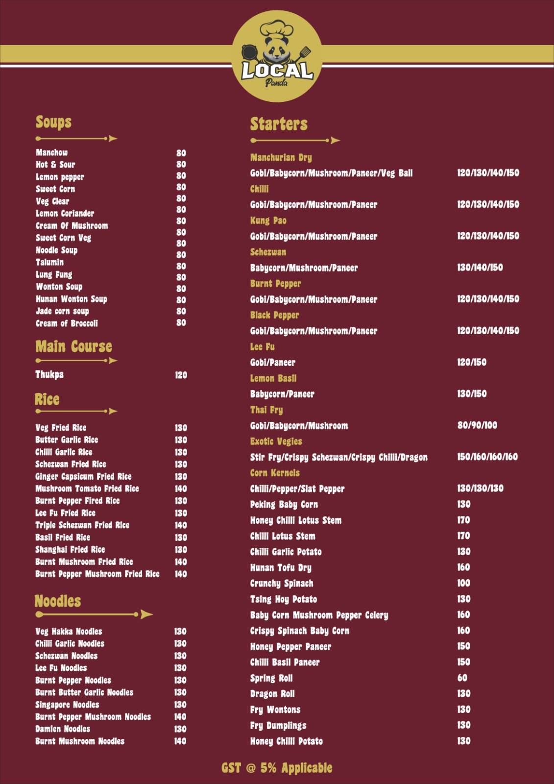 Local Panda menu