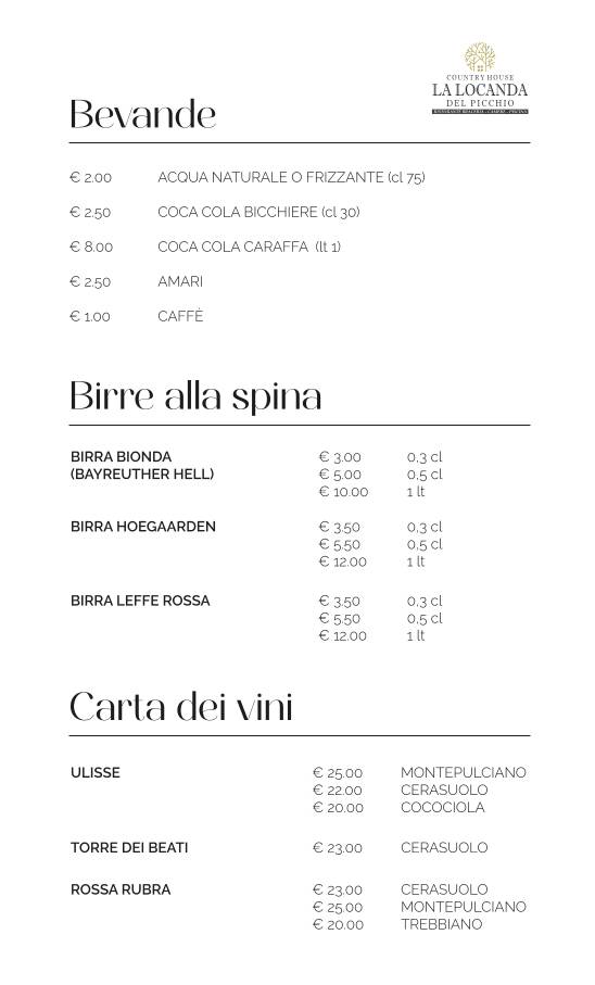 Menu di La Locanda Del Picchio 