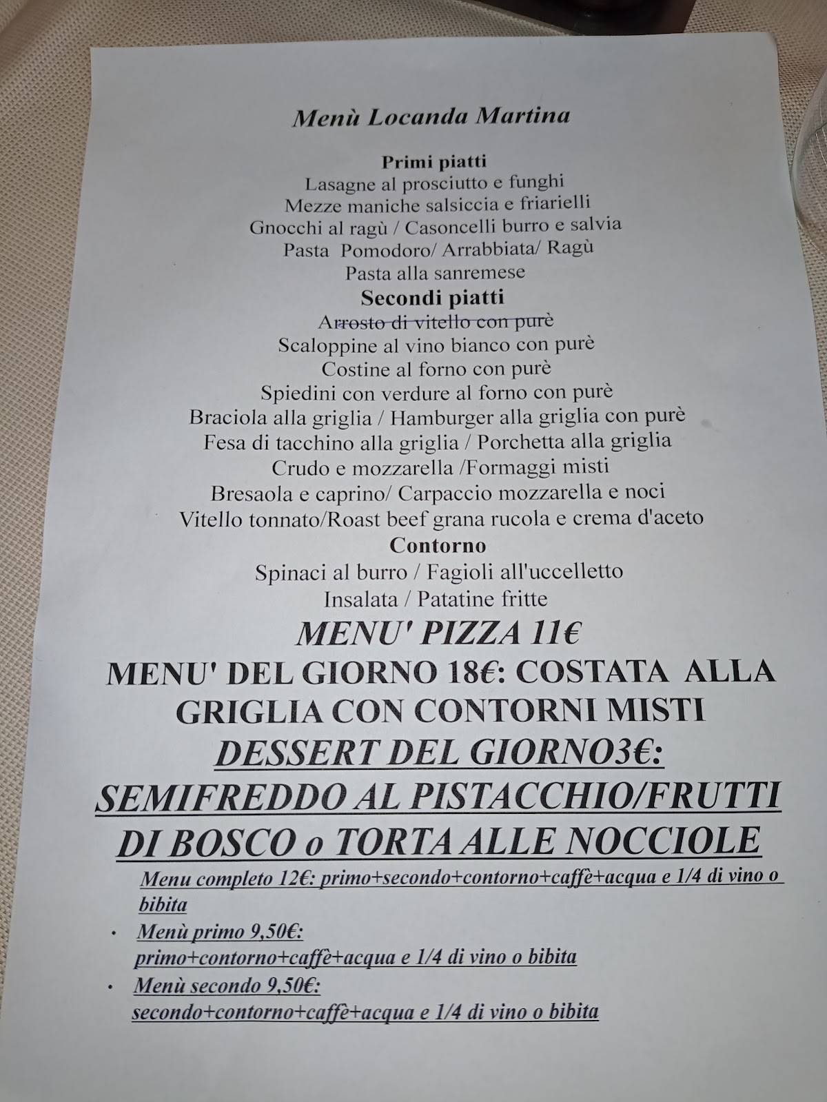 Menu di Locanda Martina 