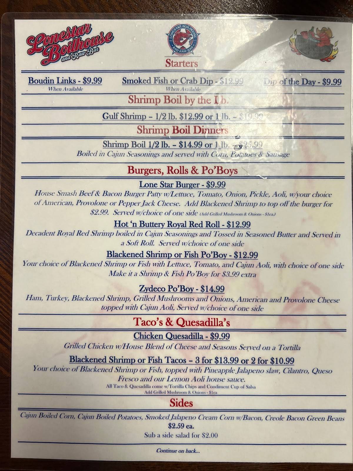 Menu at Lone Star Boil House & Sports Bar, Panama City