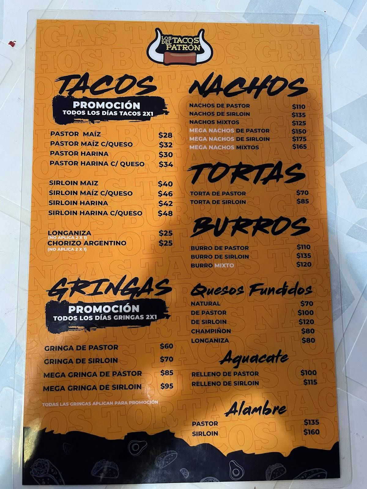 Carta del restaurante Los Tacos Del Patrón Suc. Real Montejo, Merida