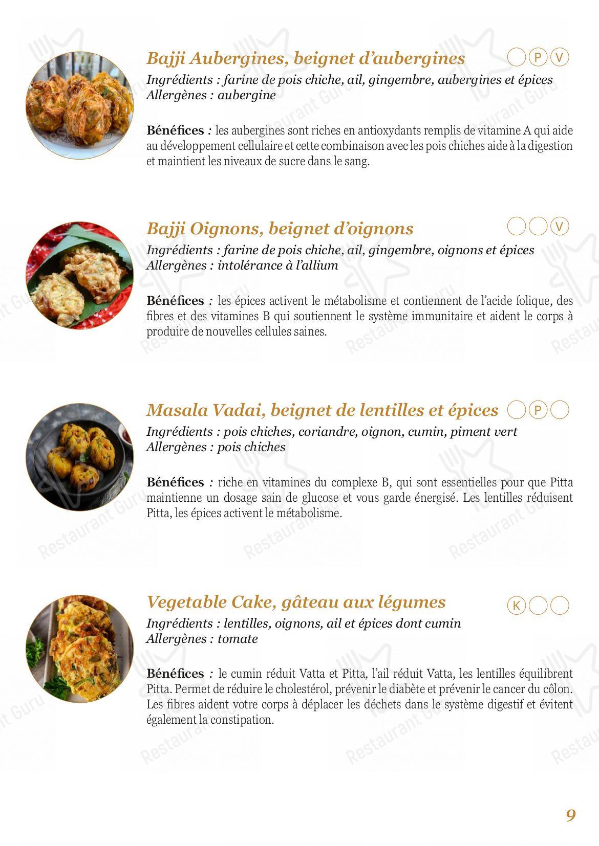 Menu pour LunchBox, salle à manger végétarienne ayurvédique dans Beaune