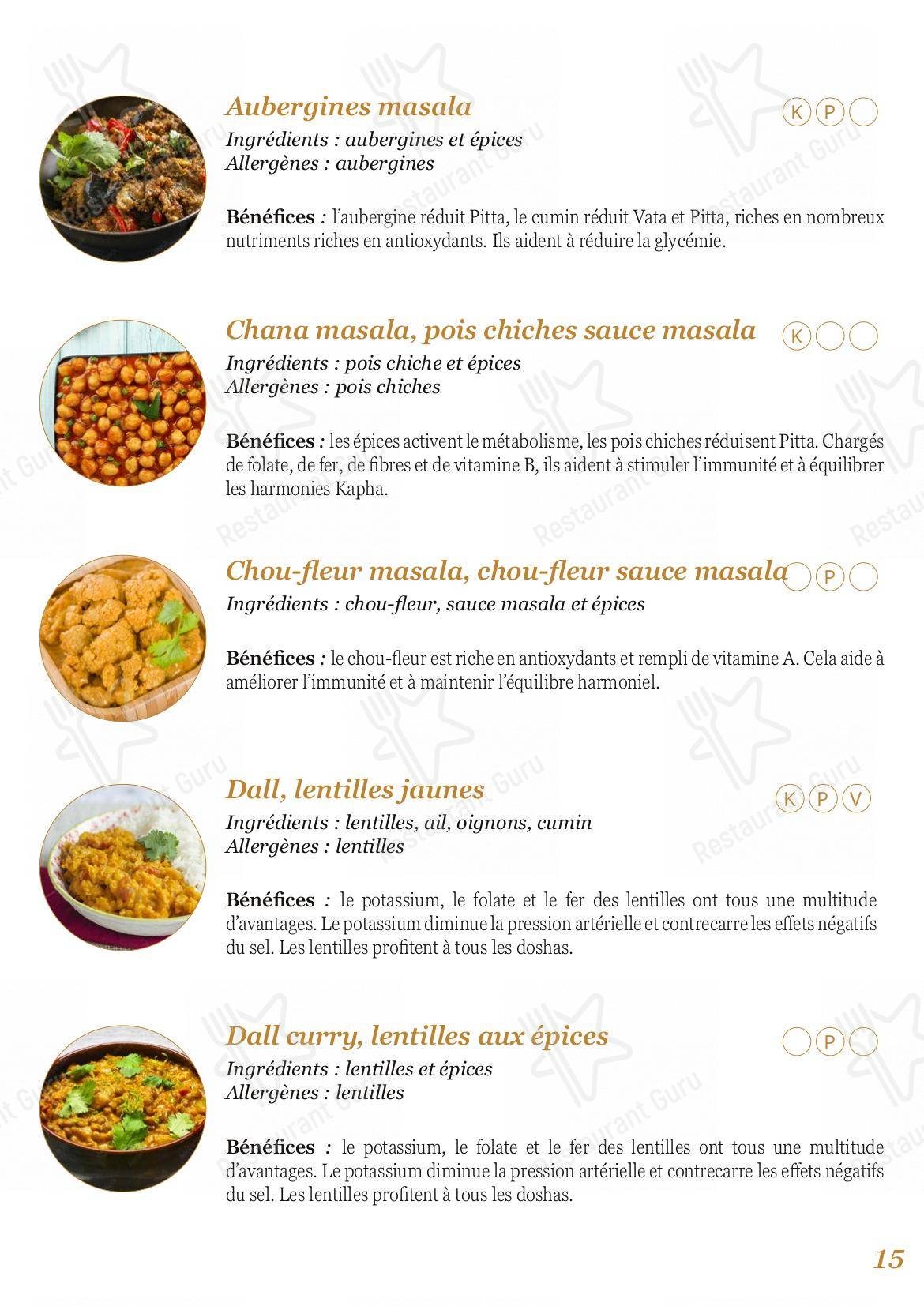 Menu pour LunchBox, salle à manger végétarienne ayurvédique - Menu