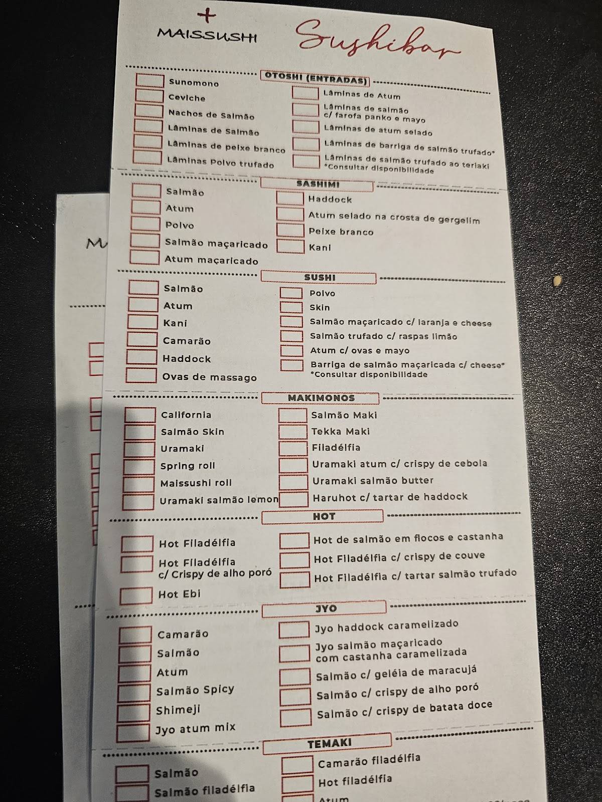 Mais Sushi cardápio