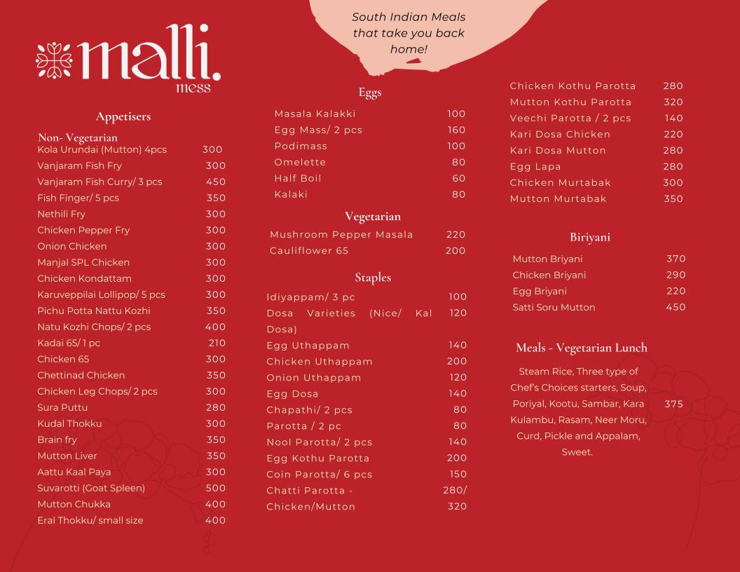 Malli Mess menu