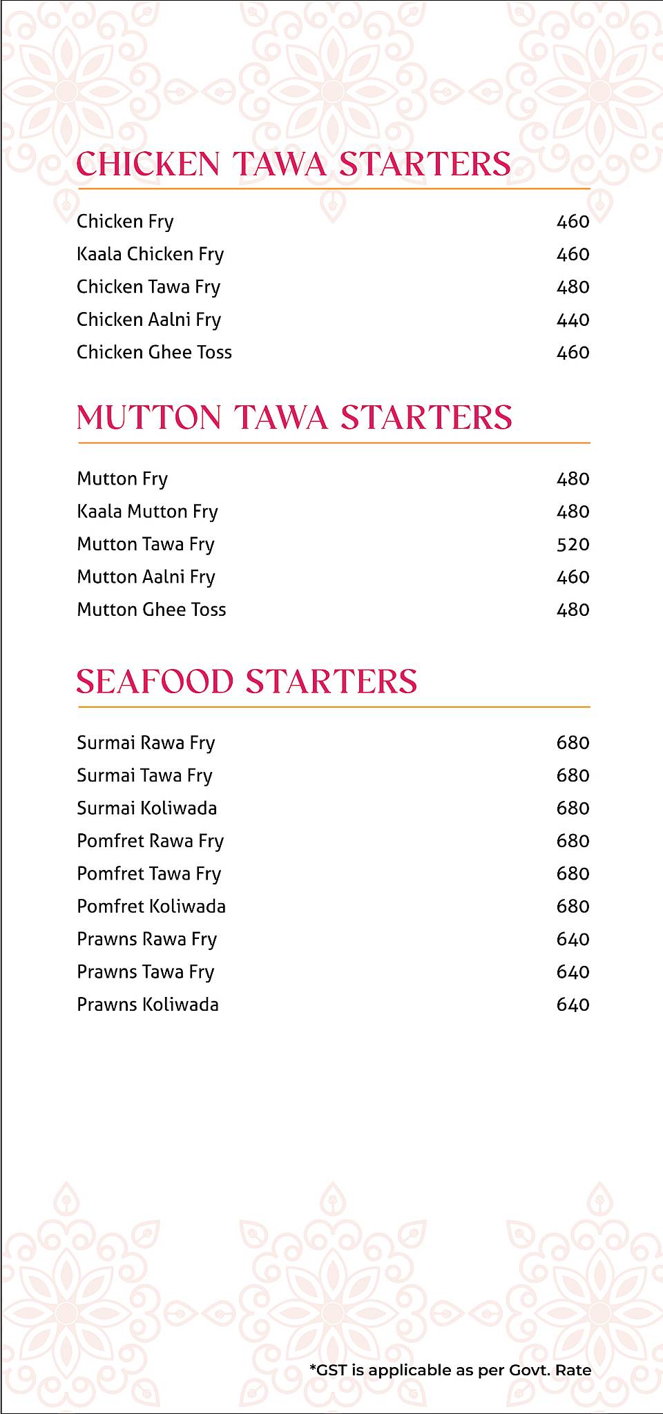 Masala Mehfil menu