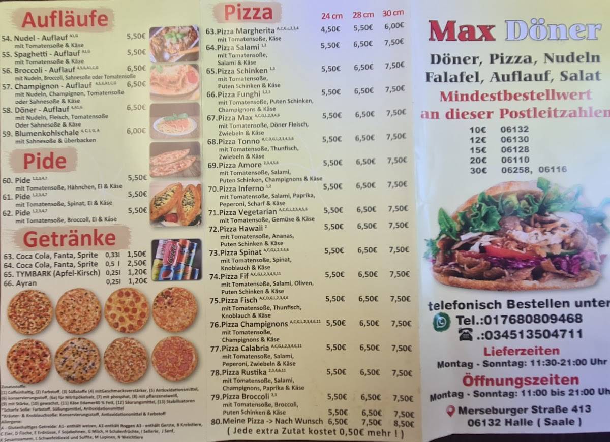Speisekarte von Max Döner restaurant, Halle (Saale)