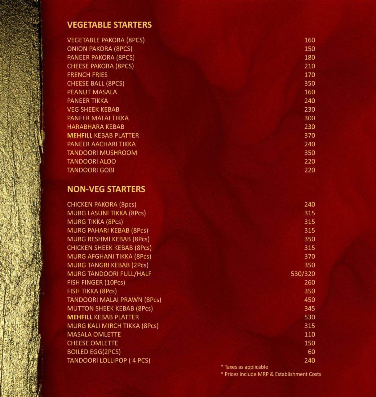 Mehfill- Resto Bar menu