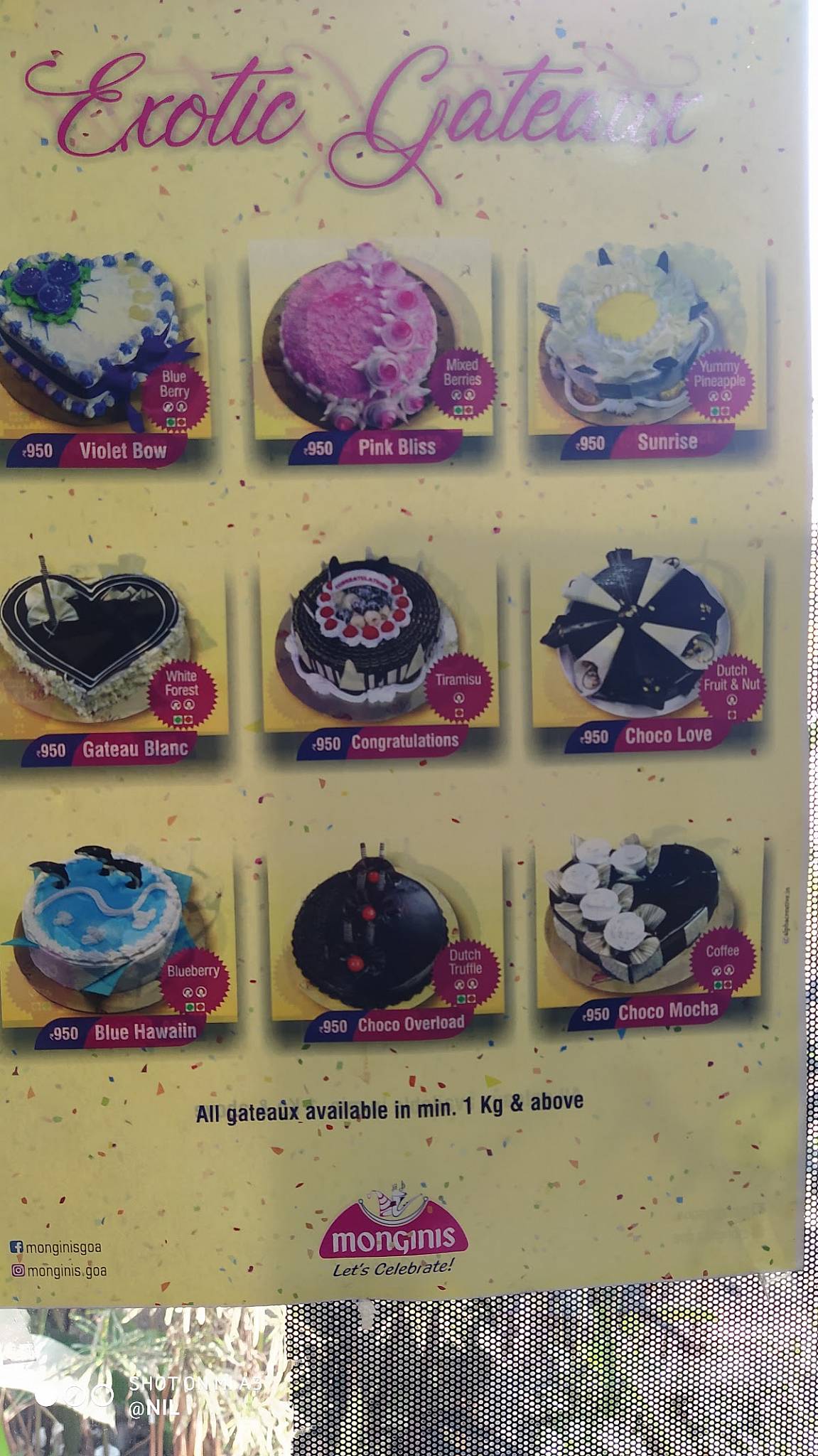 Monginis Cake Shop menu