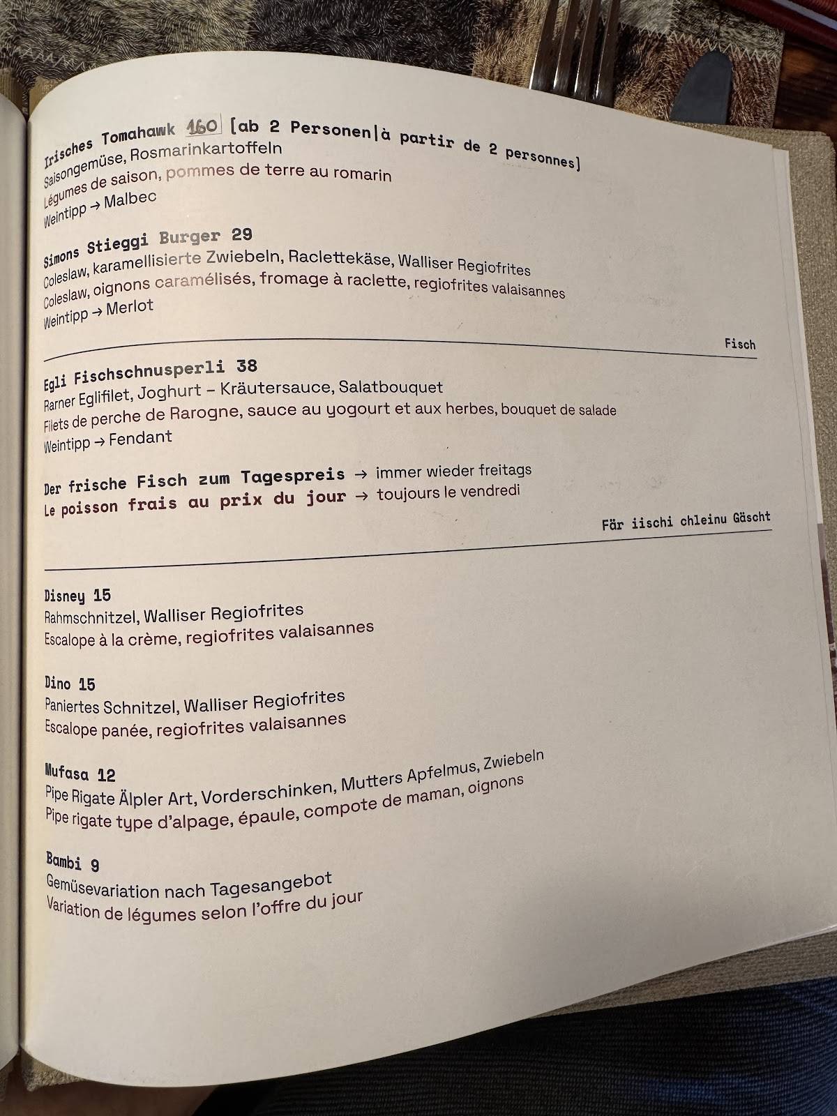 Menu di Restaurant Moosalp 