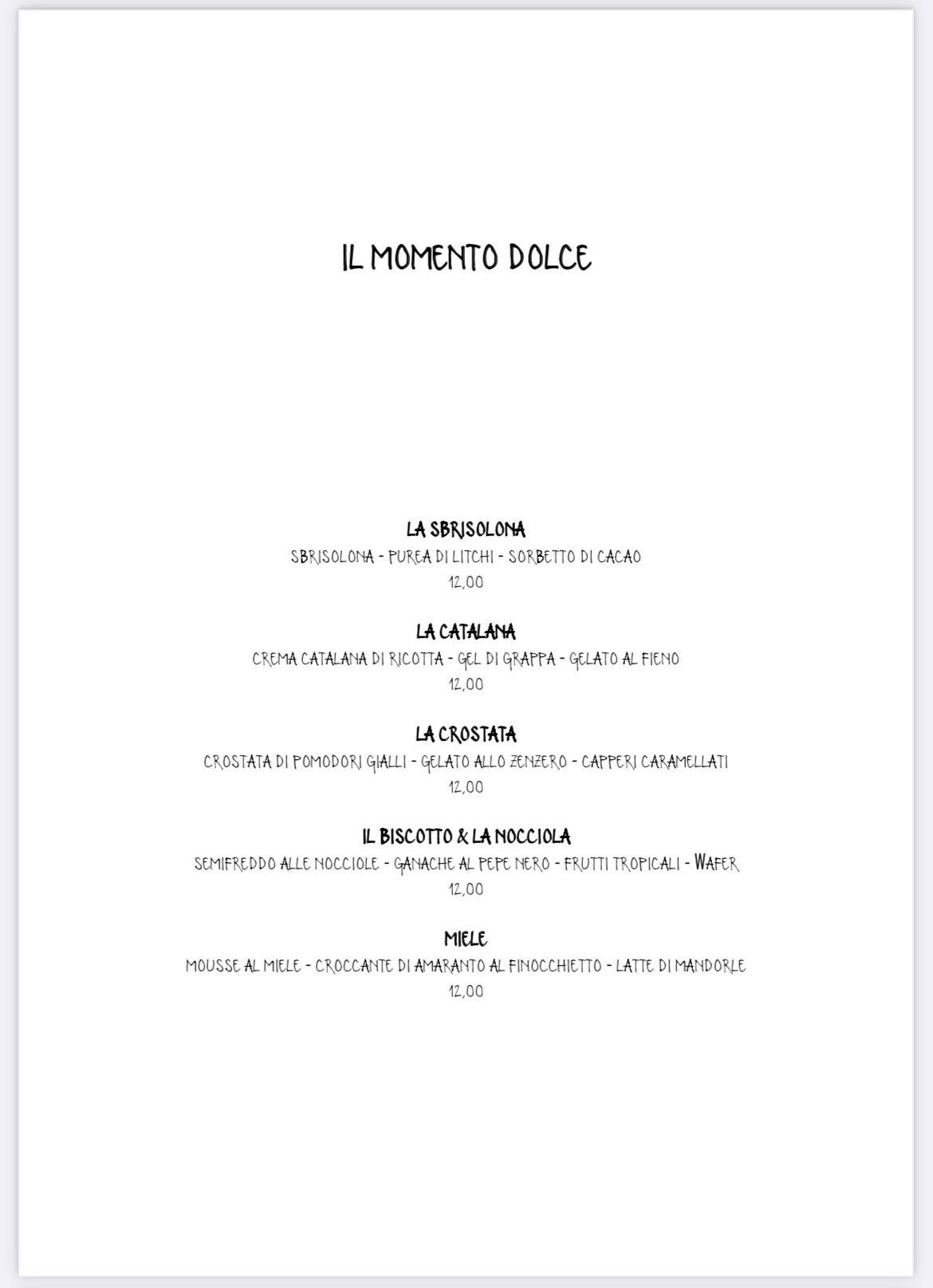Menu di Moscatello &amp; Muliner Design Agri Relais 