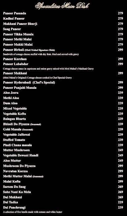 Moti Mahal Delux menu