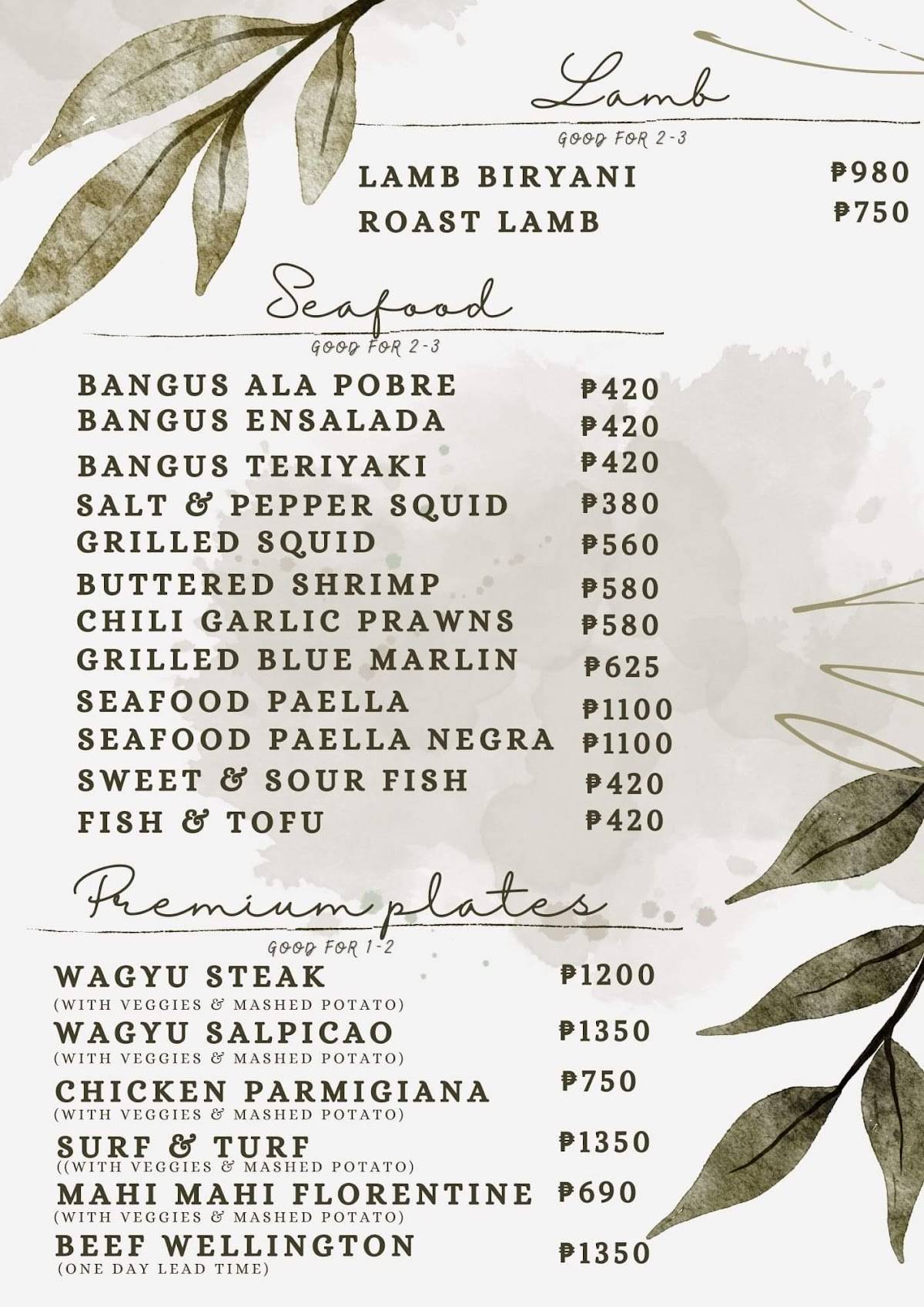 Menu at Myons Cuisine restaurant, Quezon City