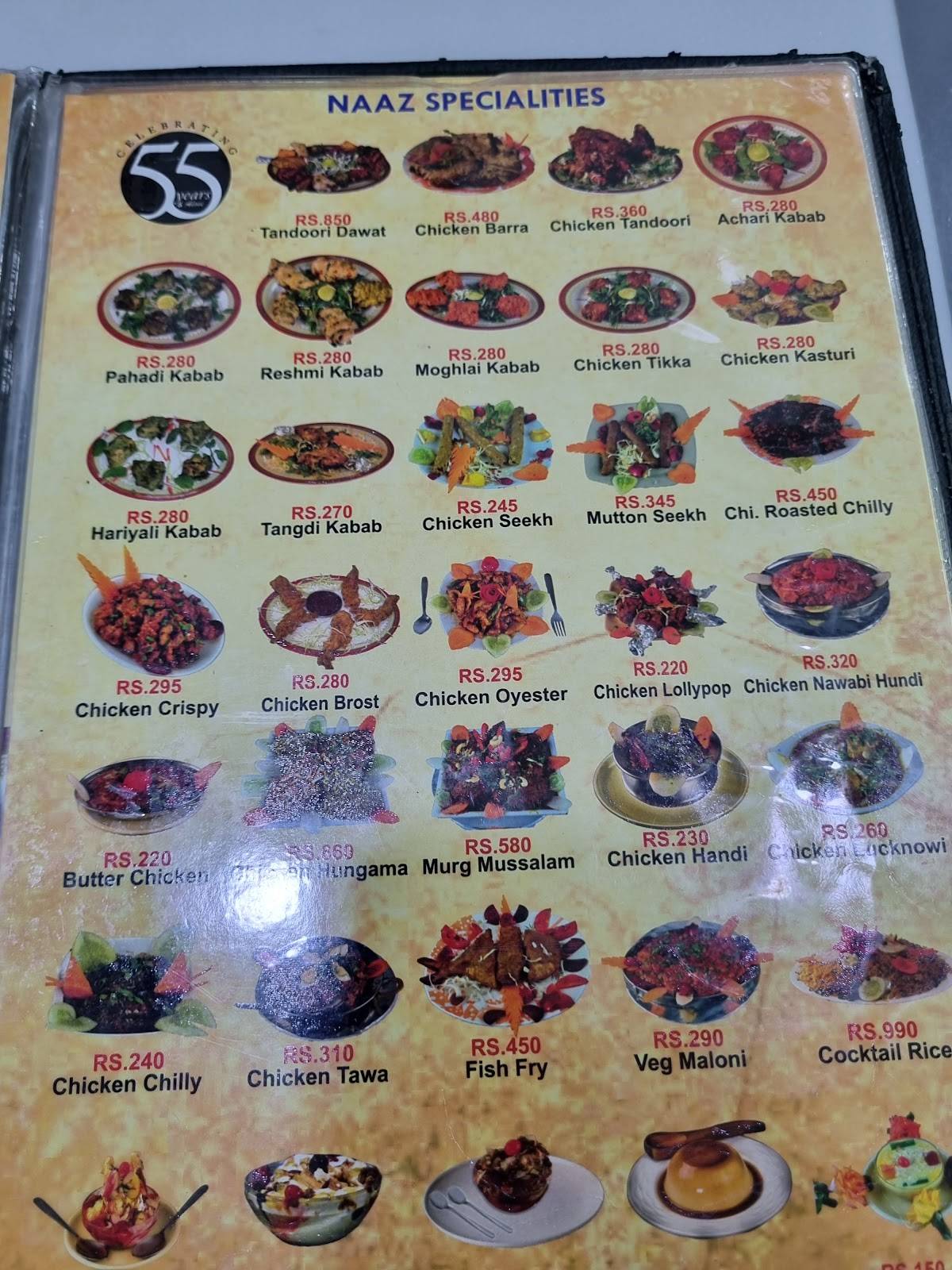 Naaz Hotel Family Restaurant menu