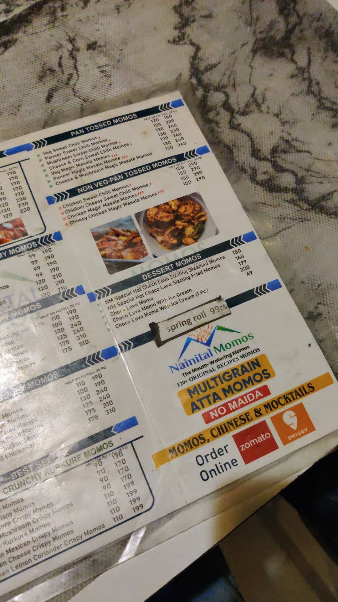 Nainital Momos menu