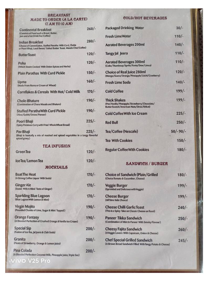 Nebula Rooftop & Fine Dine Restaurant ( A Pure Veg. Family Restaurant) menu