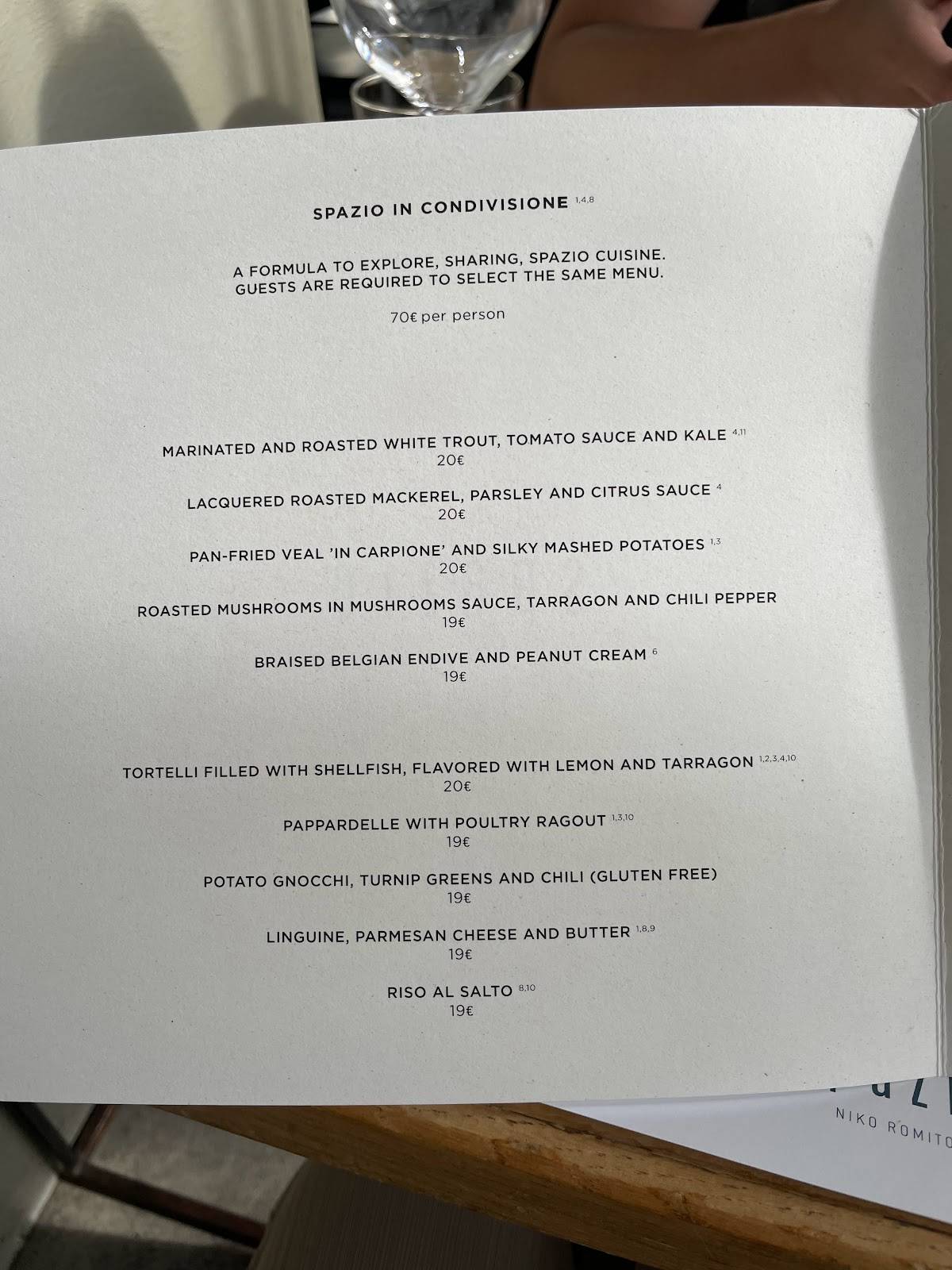 Menu di Spazio Niko Romito Ristorante 