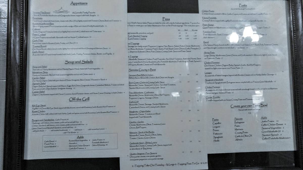 Menu at Occidental Union Hotel Restaurant, Occidental