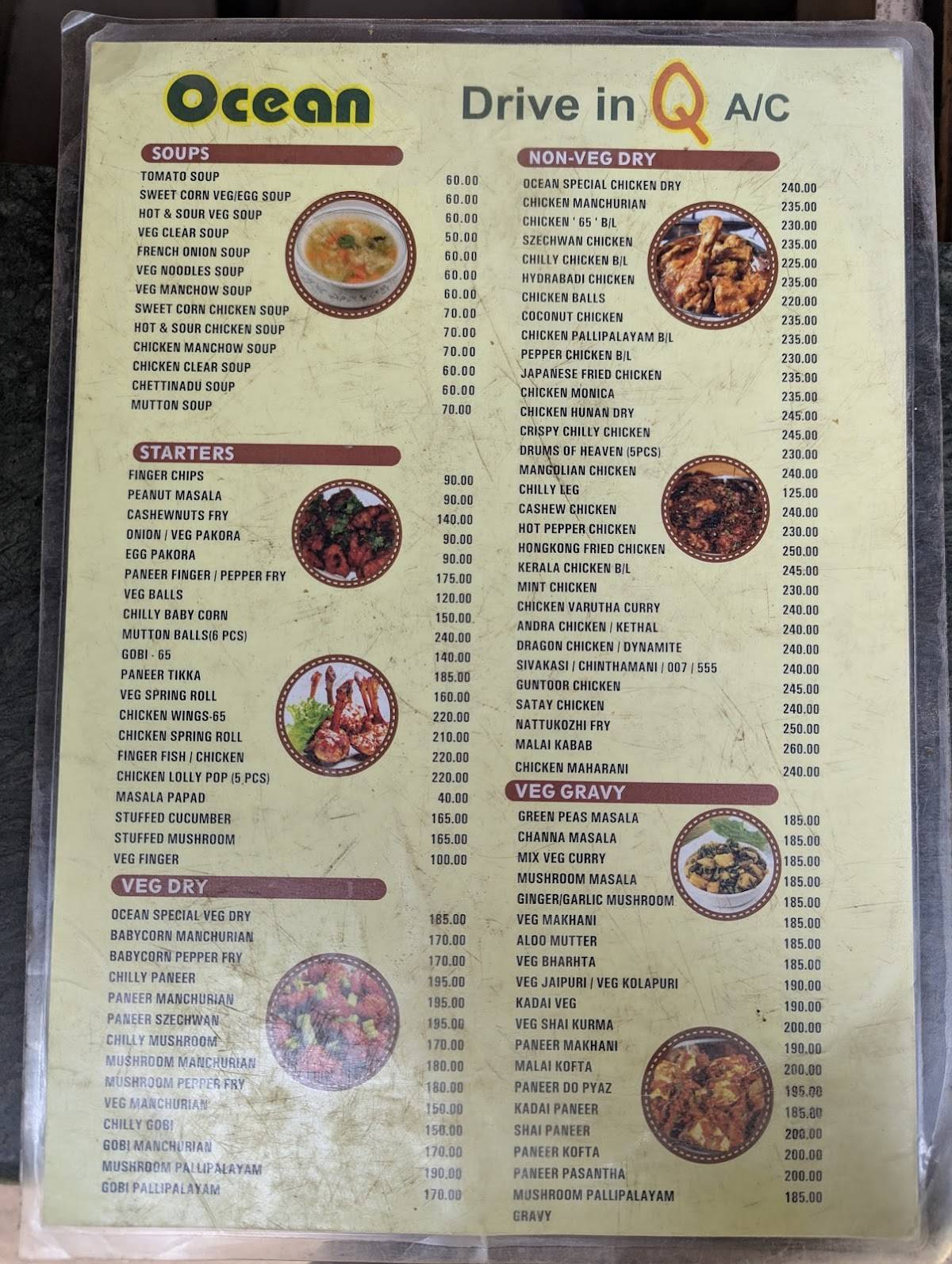 Ocean Restaurant menu