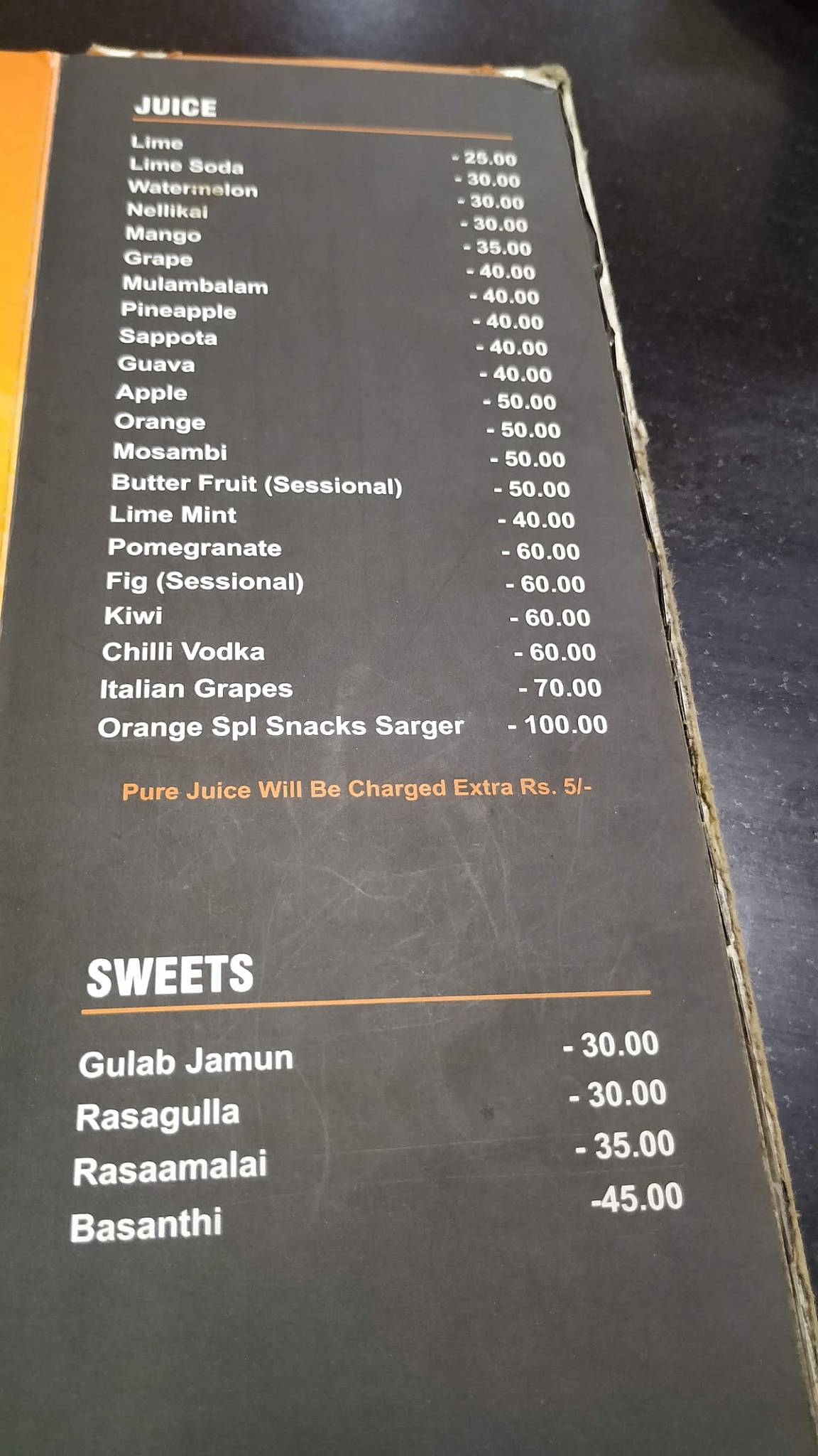 Orange Bakes menu