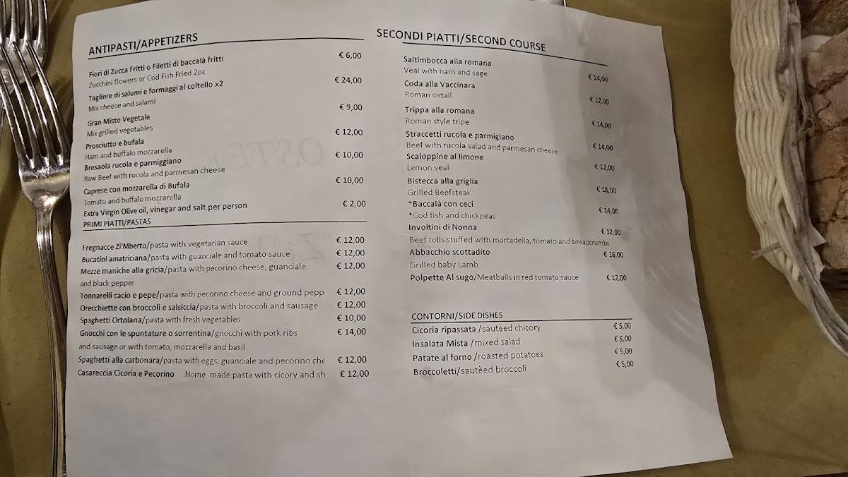 Menu di Osteria da Zi Umberto 