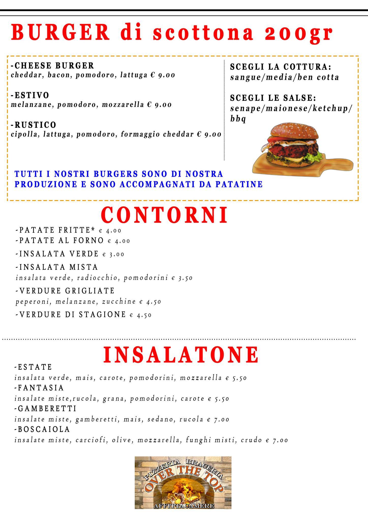 Menu di Over The Top Pizzeria Braceria 