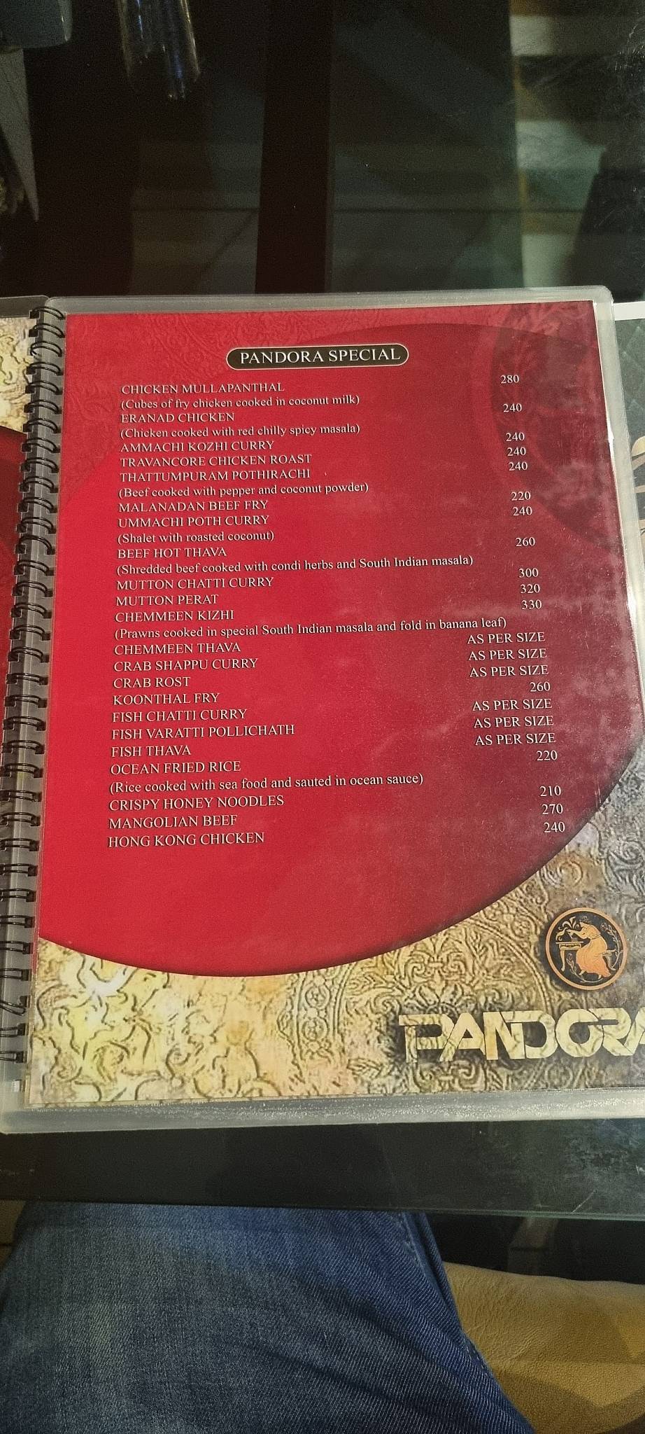 PANDORA RESTAURANT menu