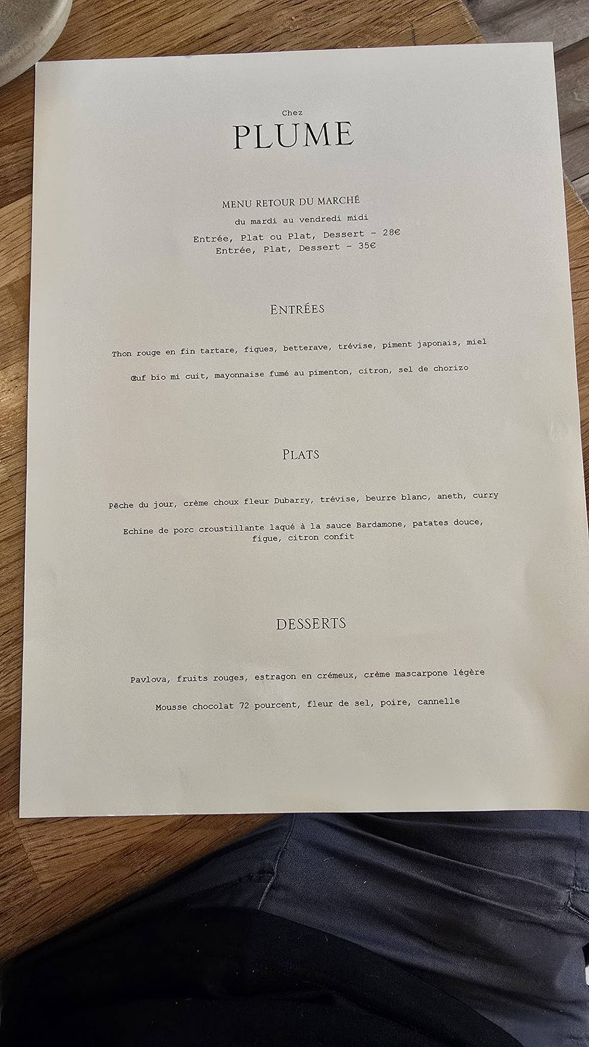 Menu de PLUME