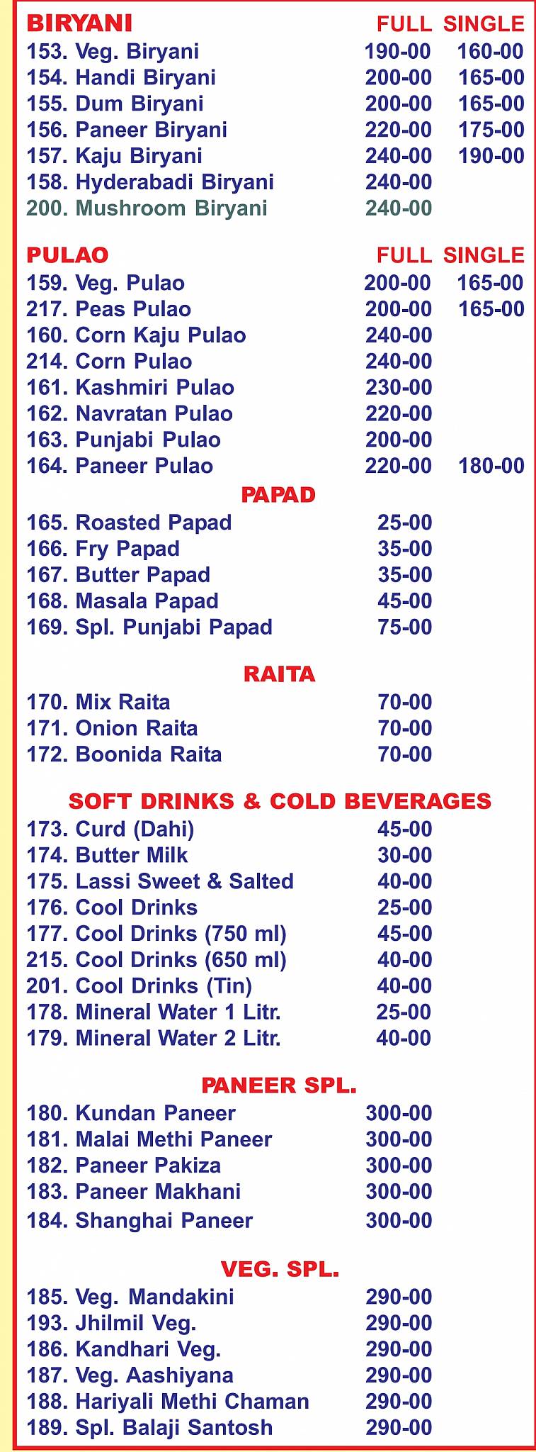 PREMRATAN SANTOSH DHABA menu
