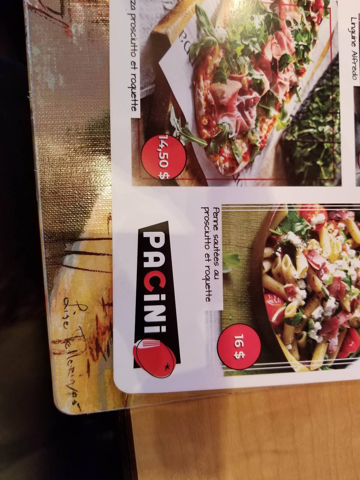 Menu de Pacini Trois-Rivières