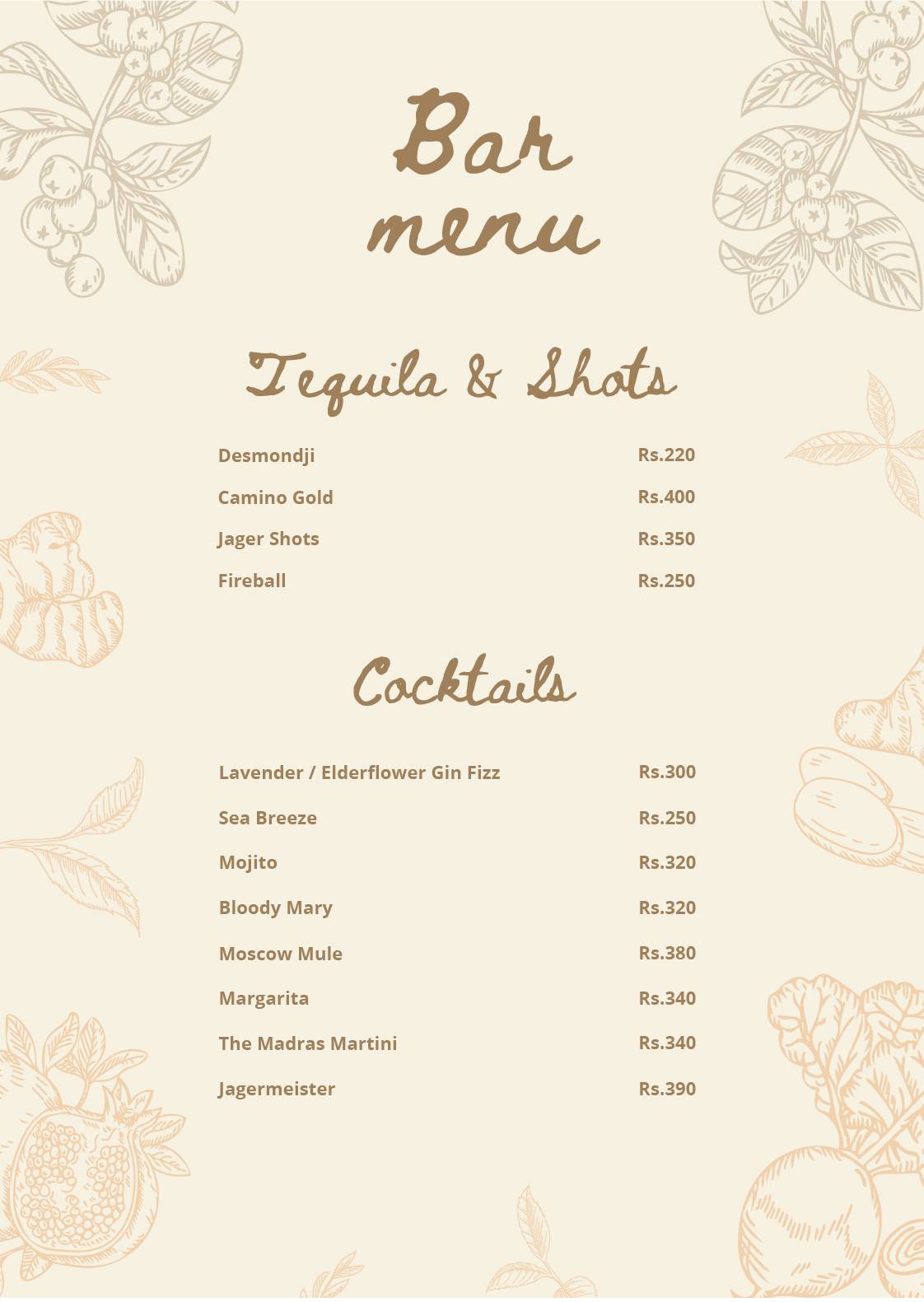 Pahadi Roots menu