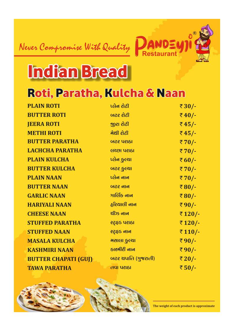 Pandeyji Restaurant & Parcel Point menu