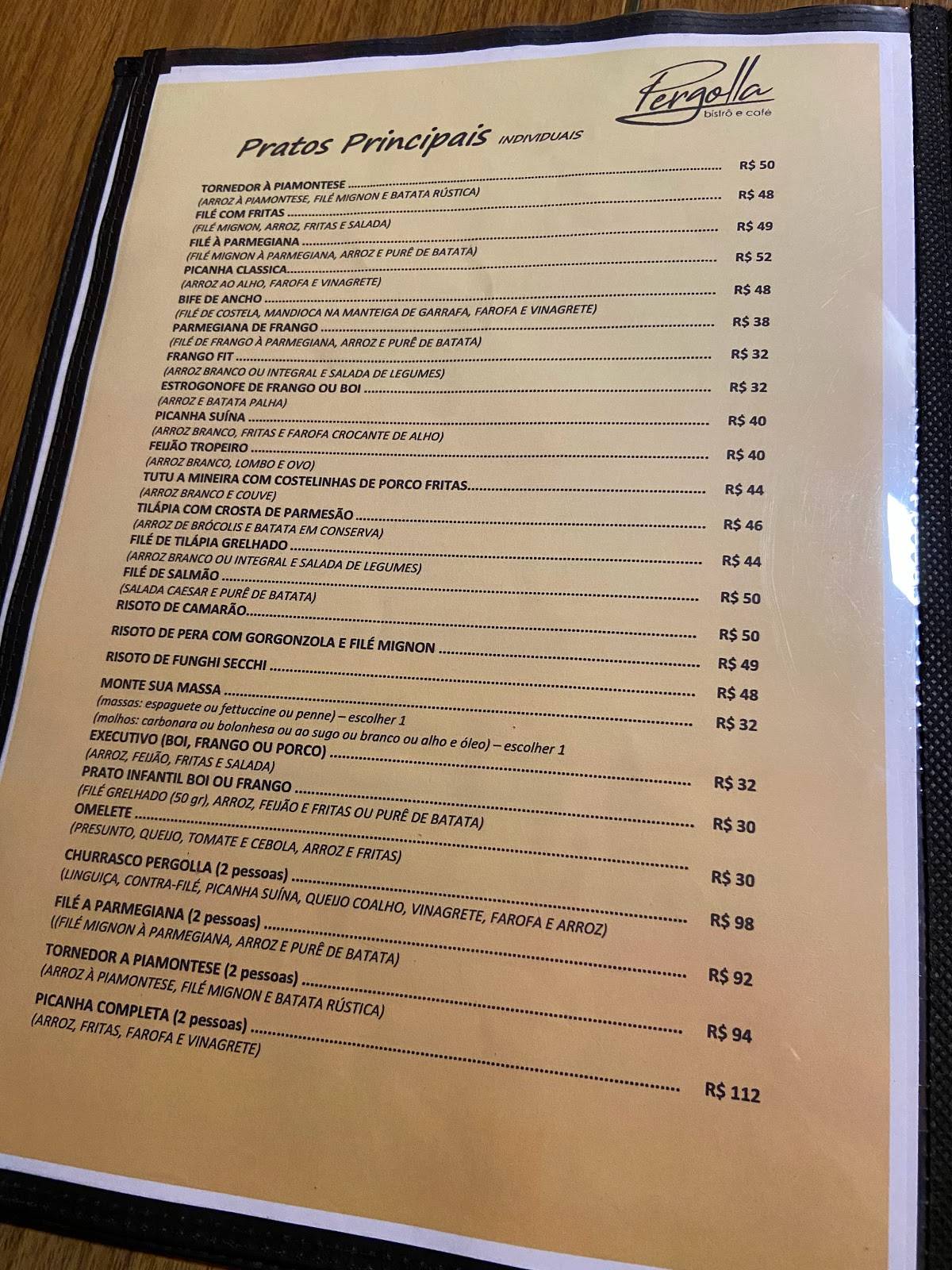 Pergolla Bistrô E Café cardápio