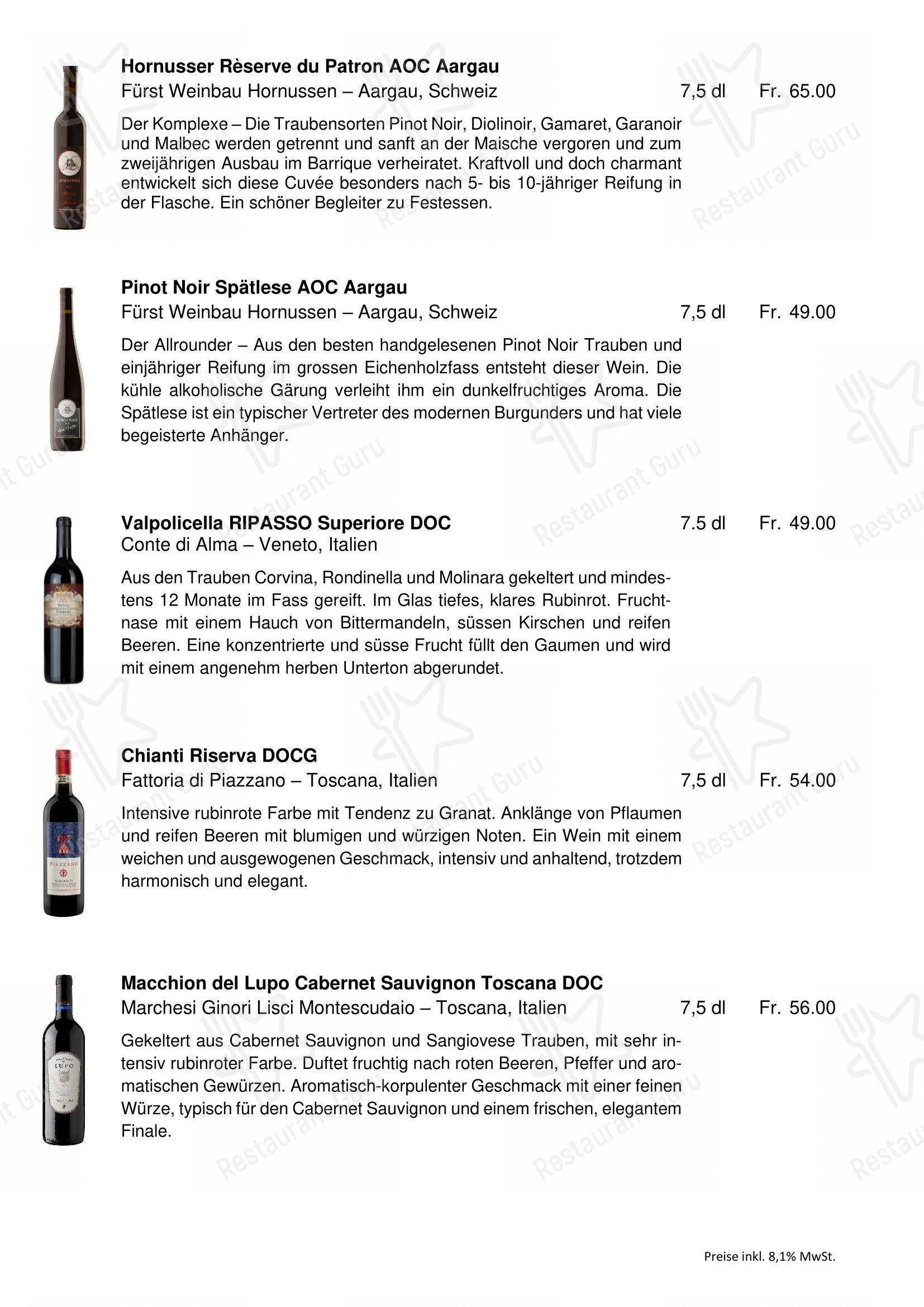 Restaurant Pintli - Ifenthal in Hauenstein-Ifenthal - 菜单