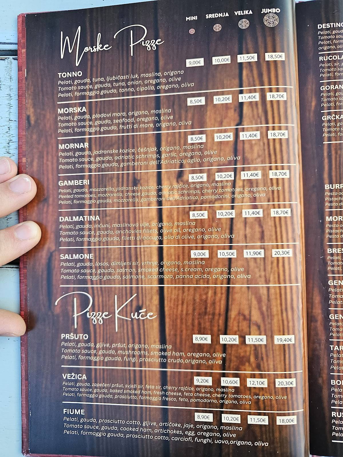 Menu di Pizza Place Destino 