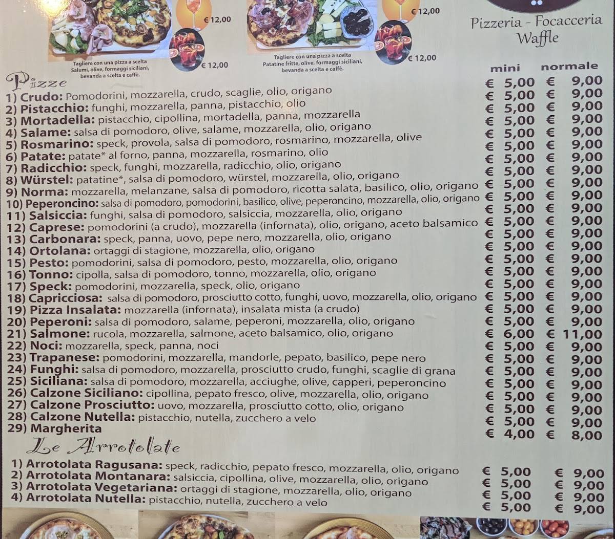 Menu di Pizza and Waffle 