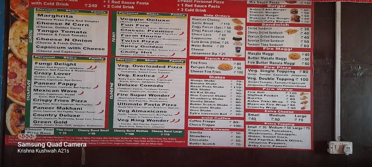 Pizza fire menu
