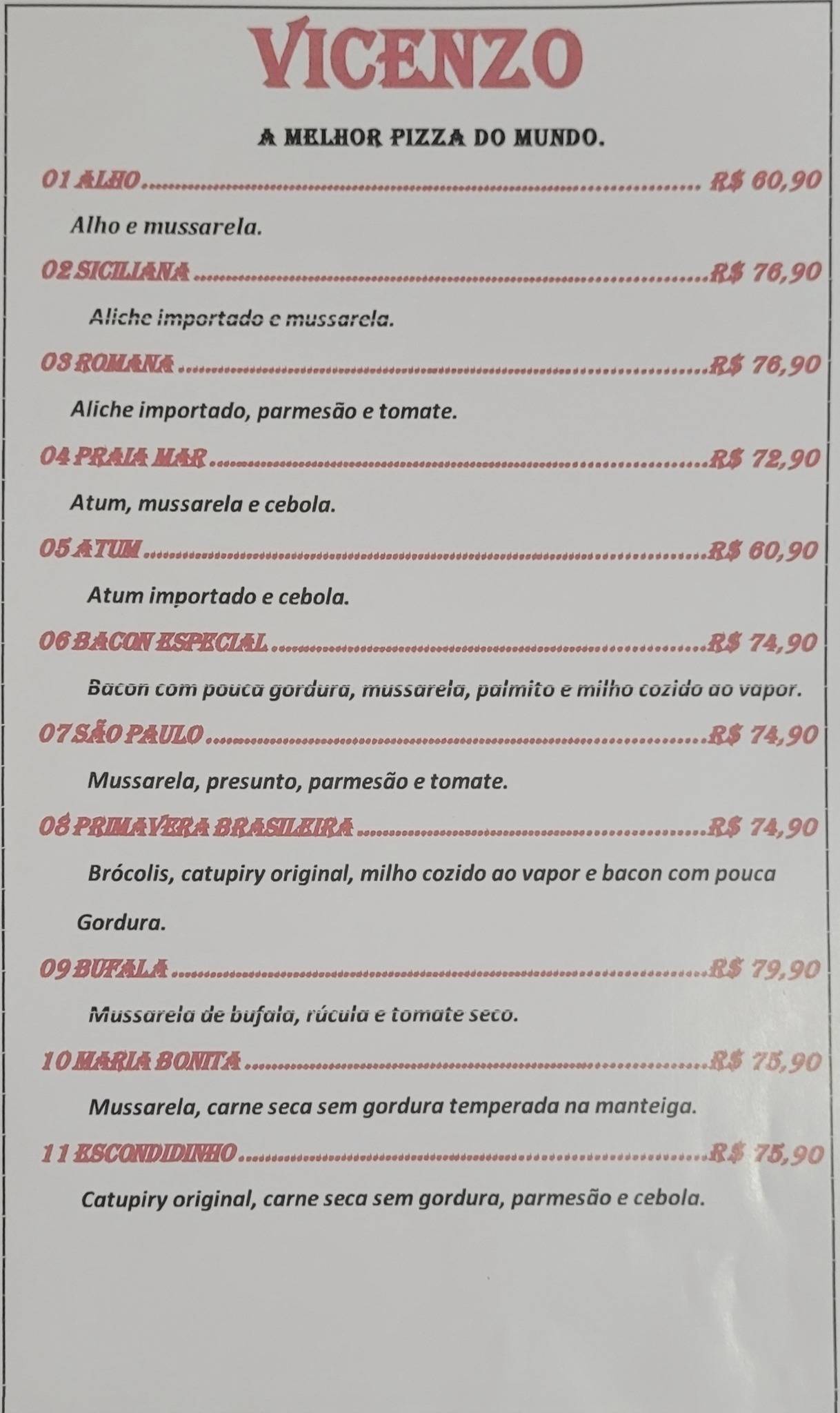Pizzas Vicenzo cardápio