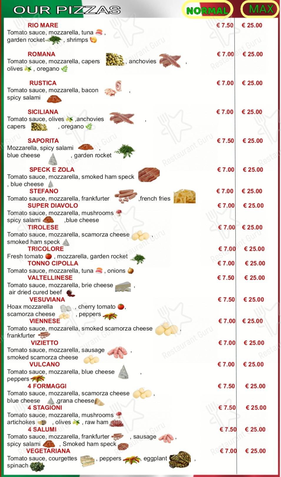 Menu di Pizzeria Tre Colori Milano
