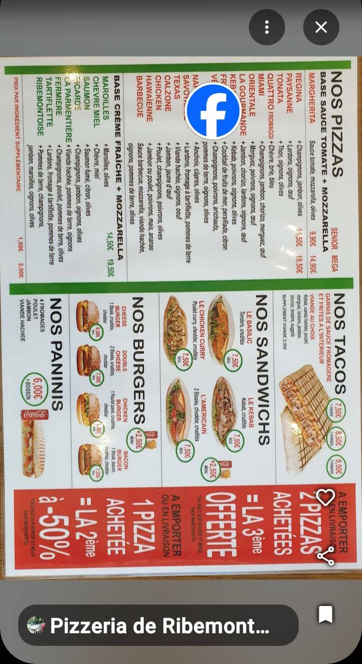 Menu de Pizzeria de Ribemont Discovery Pizza/Le Basilic